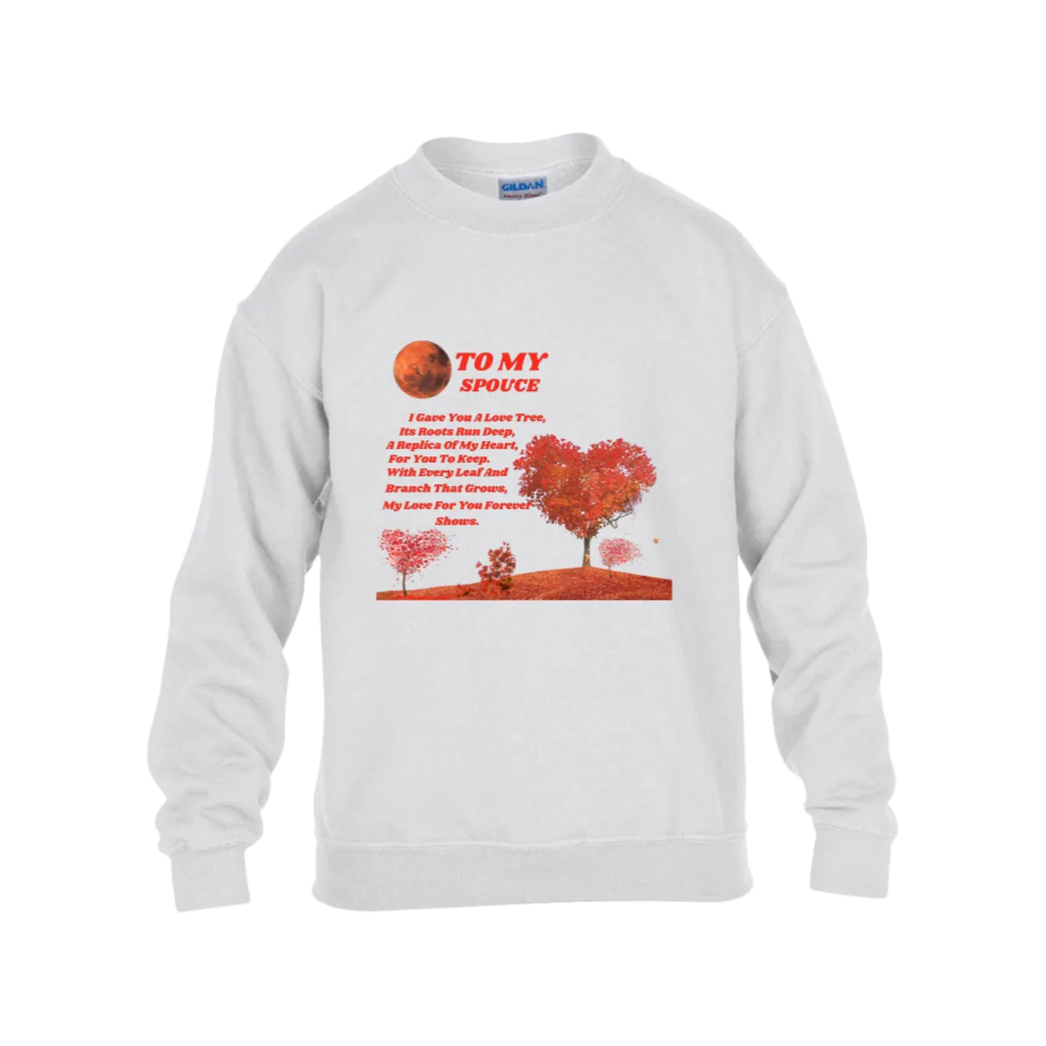TO MY SPOUCE with moon 3 red l solid G180B Gildan Kids Heavy Blend Fleece Crew - CEW Store