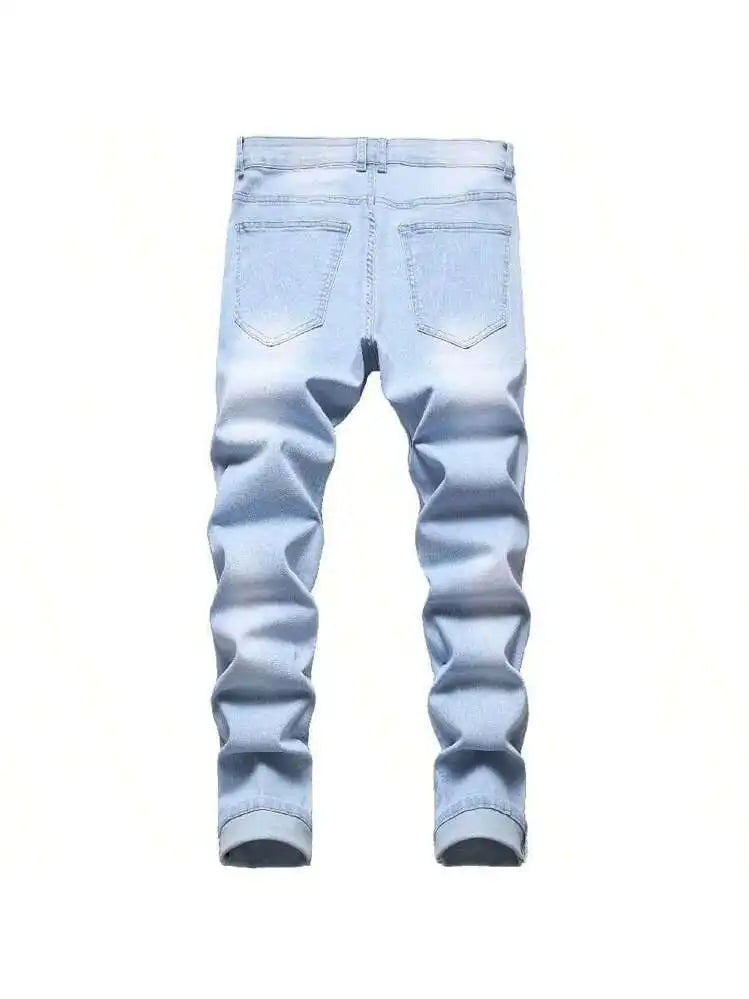 Men's casual slim fit jeans American street fashion style