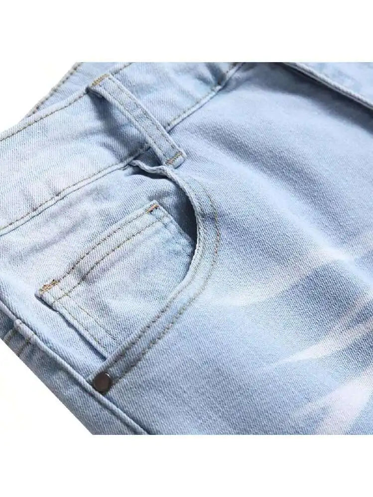 Men's casual slim fit jeans American street fashion style