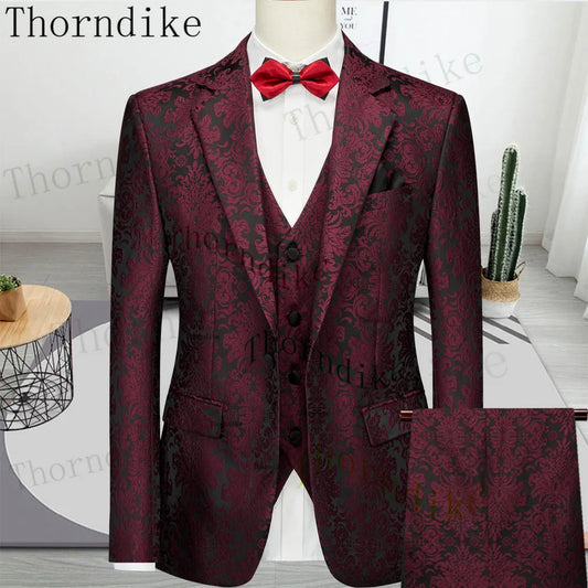 Thorndike Jacquard Floral Tuxedo Suits For Men Wedding Slim Fit