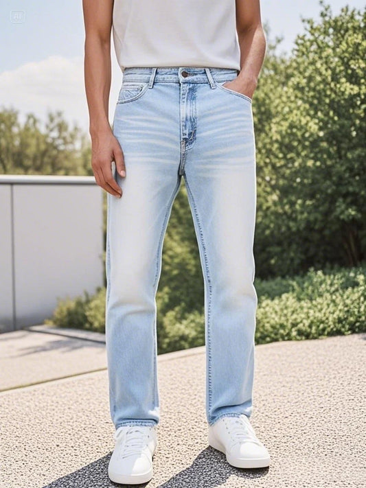 Men's casual slim fit jeans American street fashion style