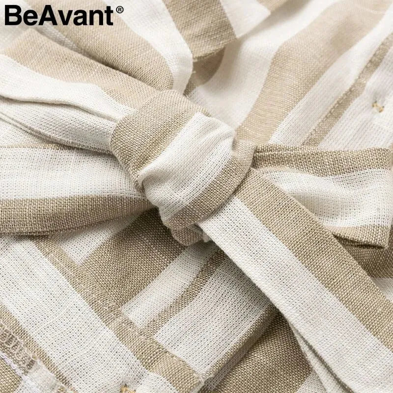 BeAvant Casual striped linen cotton dress women Button strap beach summer dress 2019 Sexy backless midi ladies dresses vestidos - CEW Store