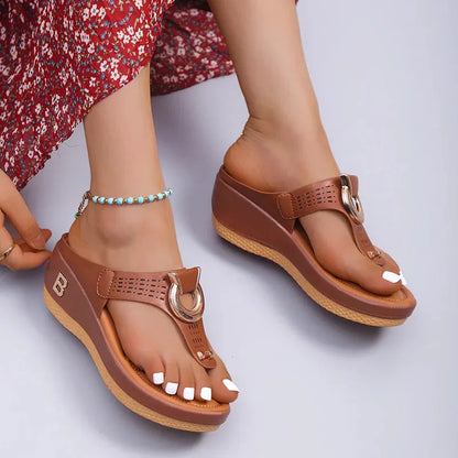 Low-Wedge Women Orthopedic Sandals Casual Flat Shoes Flip Flops Ladies Anti-Slip - CEW Store