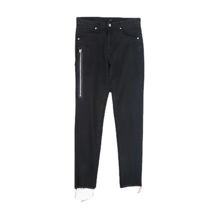 Slim Fit Black Wash Jeans with Zipper Closure