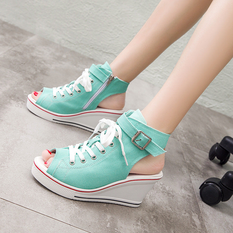 High-top canvas female fish mouth sandals