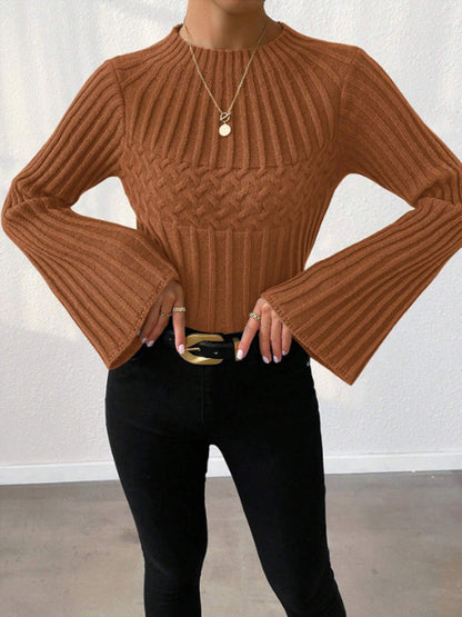 Women's Sweater Fashion Pullover Round-neck Flared Sleeves Top