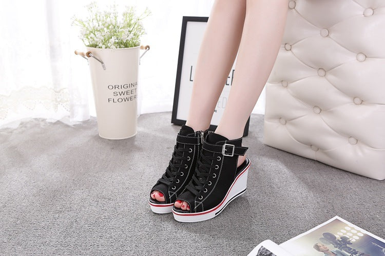 High-top canvas female fish mouth sandals