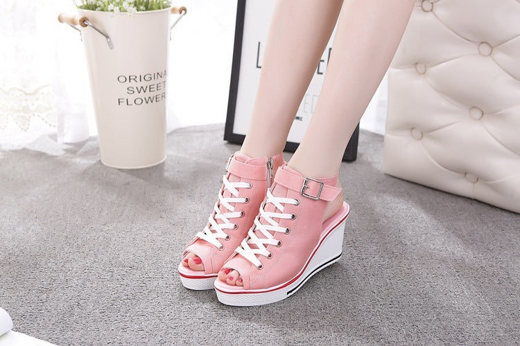 High-top canvas female fish mouth sandals