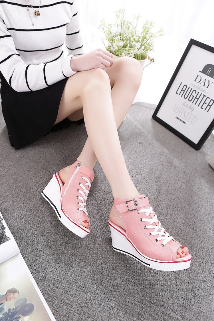 High-top canvas female fish mouth sandals