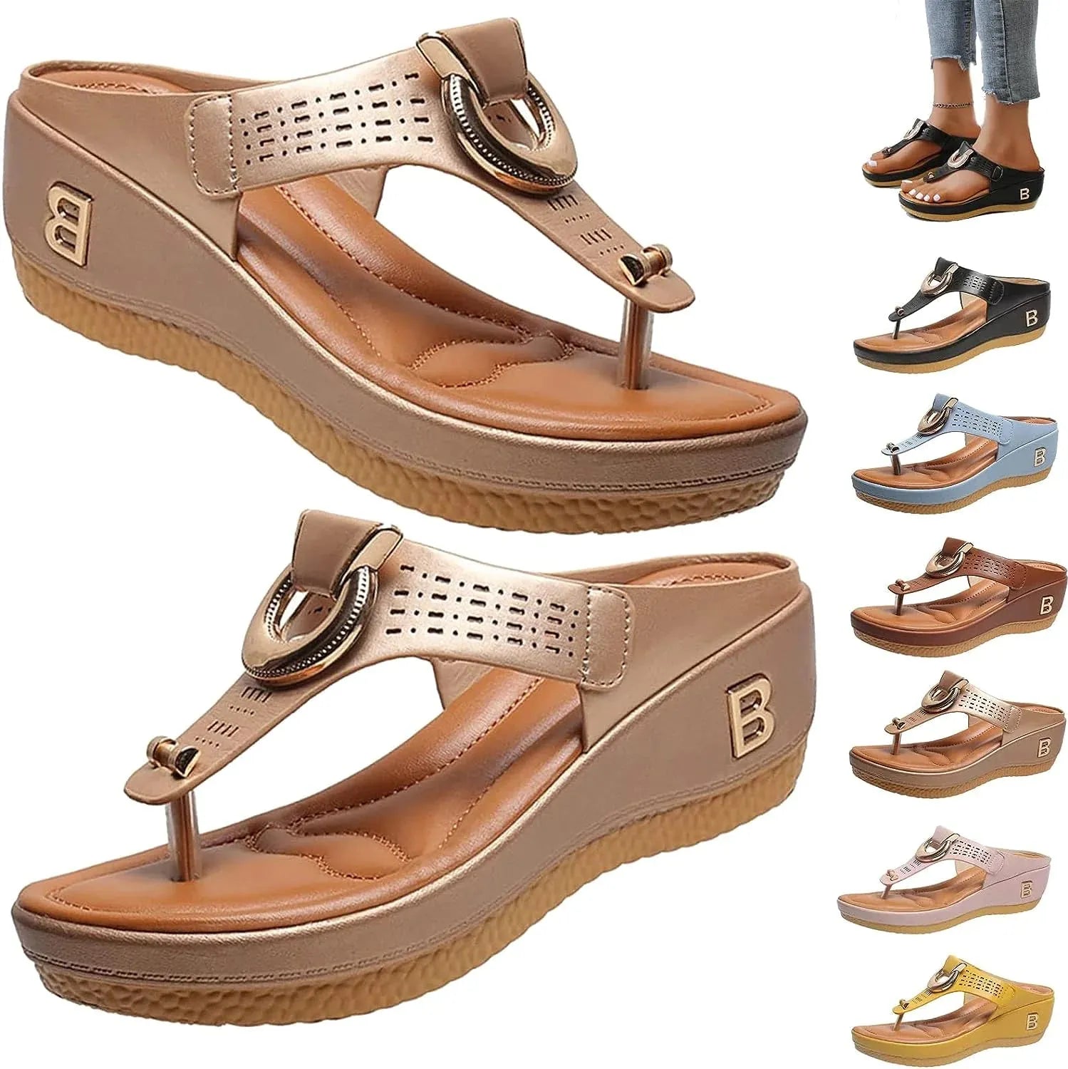 Low-Wedge Women Orthopedic Sandals Casual Flat Shoes Flip Flops Ladies Anti-Slip - CEW Store