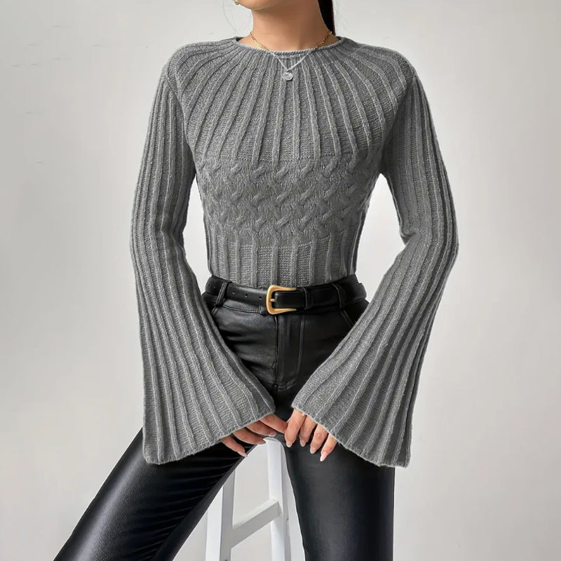 Women's Sweater Fashion Pullover Round-neck Flared Sleeves Top