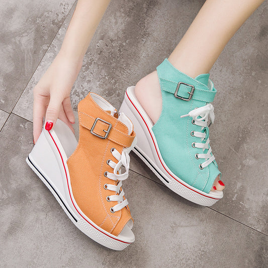 High-top canvas female fish mouth sandals