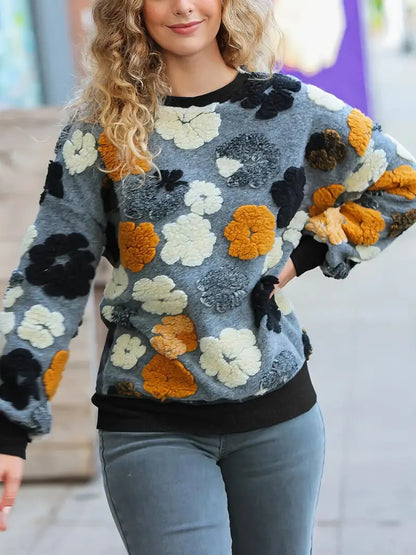 Retro Three-dimensional Flower Loose Temperament Cashmere Sweater