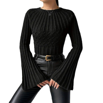 Women's Sweater Fashion Pullover Round-neck Flared Sleeves Top