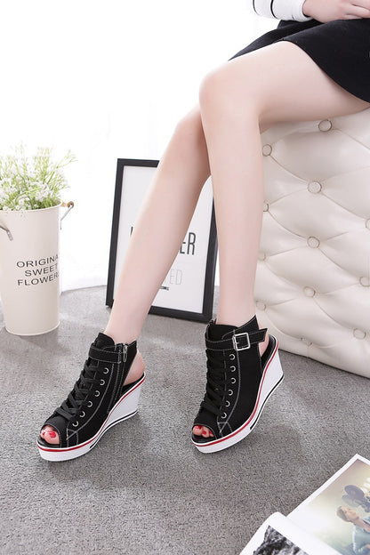 High-top canvas female fish mouth sandals