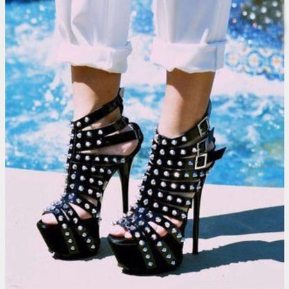 Riveted Hollow Super-high Heel Stiletto Water Platform Sandals