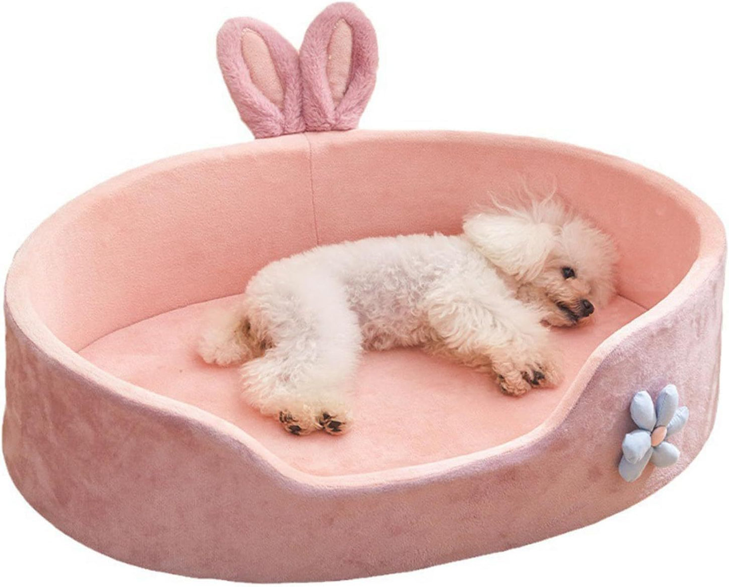 Cute Princess Dog Bed Pink Pet Bed Detachable Washable Dog Sleeping Bed Rabbit Ear Calming Dog And Cat Bed Soft Comfortable Warm Cat Bed For Small Medium Sized Breed Four Seasons