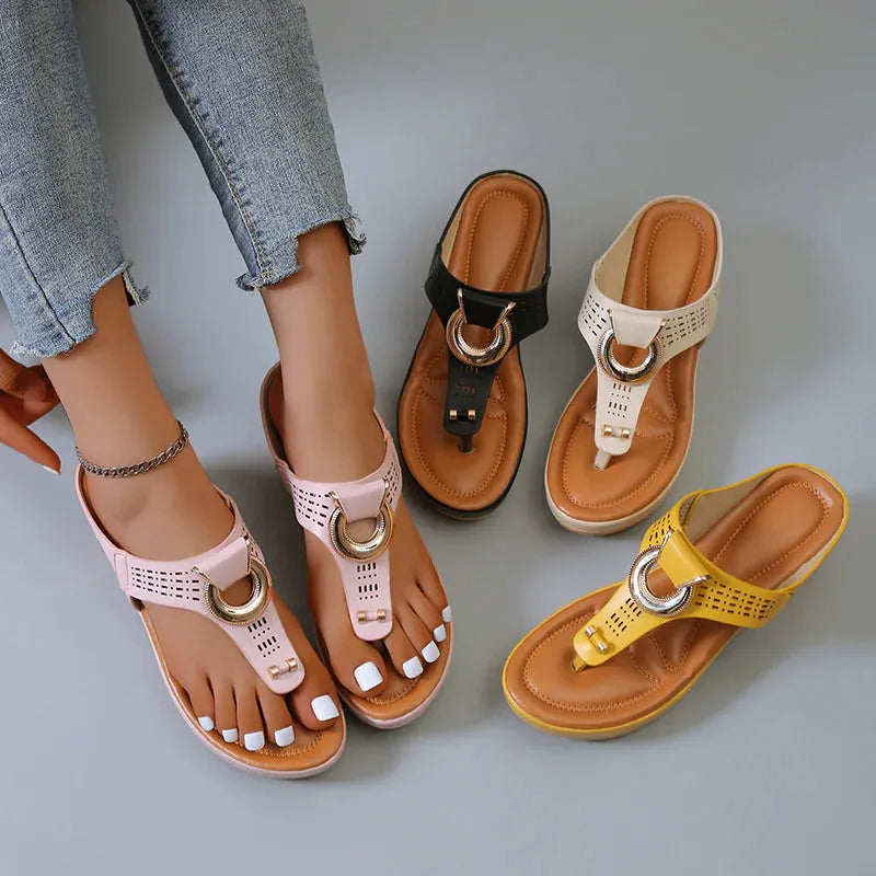 Low-Wedge Women Orthopedic Sandals Casual Flat Shoes Flip Flops Ladies Anti-Slip - CEW Store