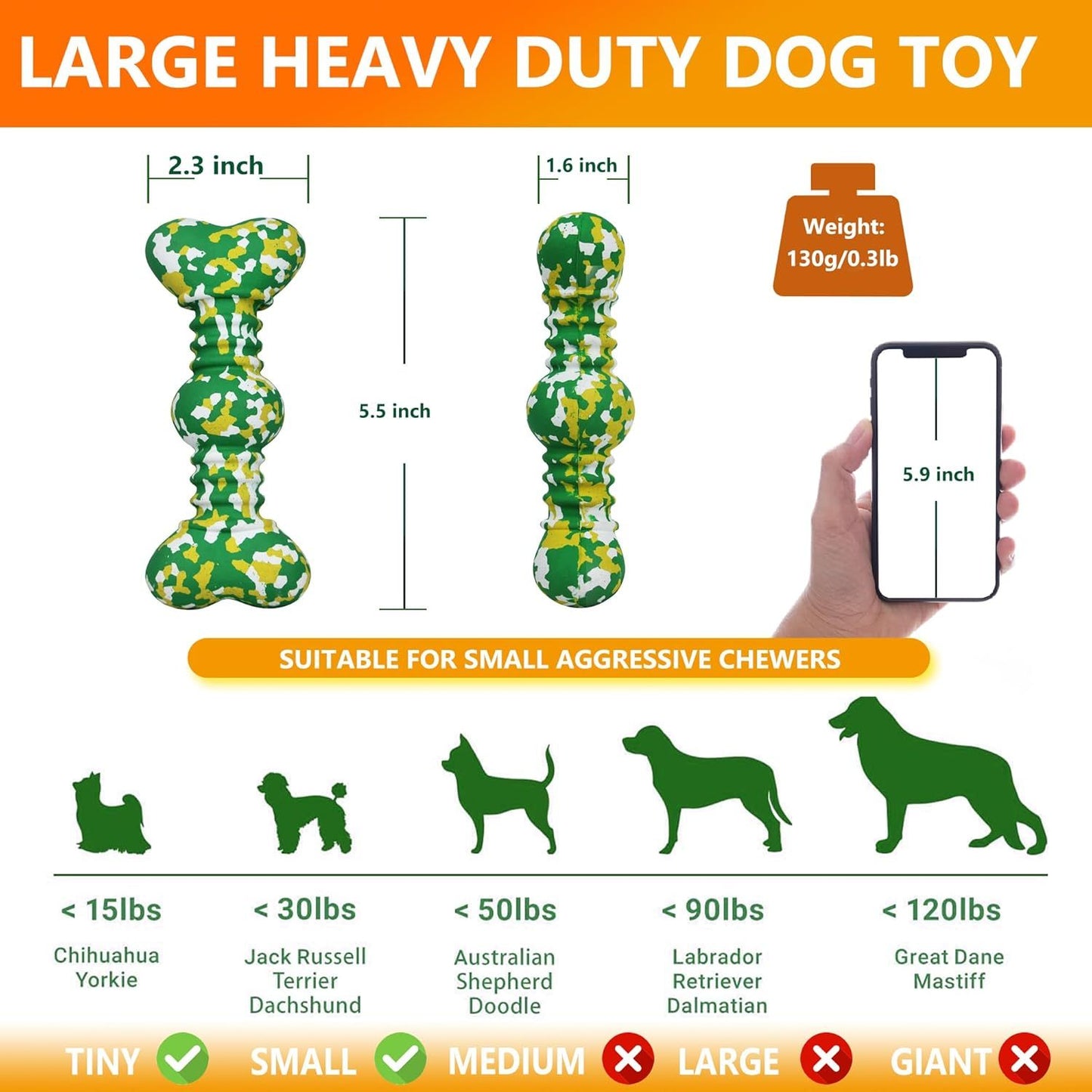 Dog Chew Toy For Aggressive Chewers Large Breed Tough Durable Dog Toys For Medium Large Dogs Indestructible Natural Rubber Bone Toys For Teething