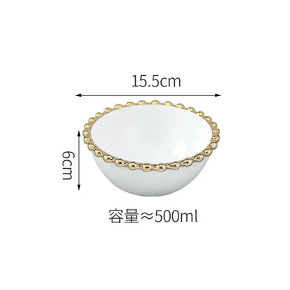 Nordic Gold Bead Ceramic Dinner Plates