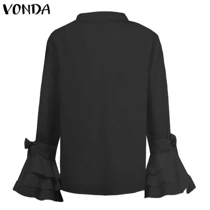 VONDA Elegant Office Blouse 2024 Women Fashion Shirts Tunic Long Flare Sleeve Tops Casual Solid Buttons Party Blusas Femininas