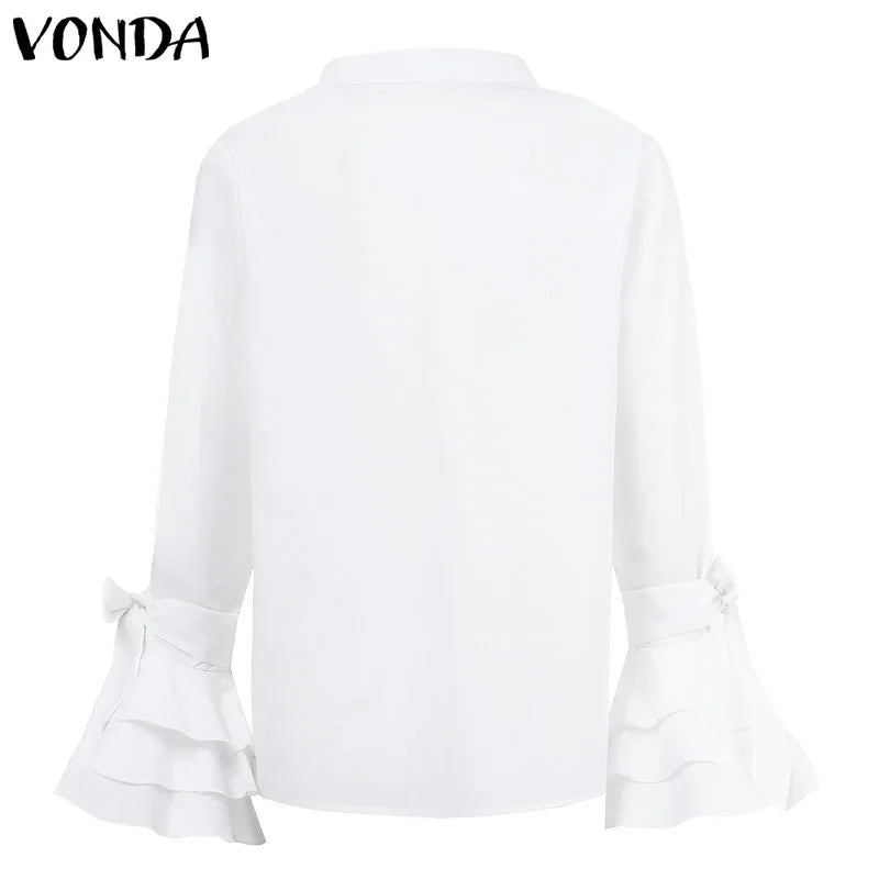 VONDA Elegant Office Blouse 2024 Women Fashion Shirts Tunic Long Flare Sleeve Tops Casual Solid Buttons Party Blusas Femininas