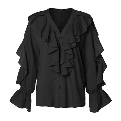 Celmia Casual Women Ruffled Blouses Fashion 2023 Summer Tops Sexy V neck Long Sleeve Shirt Elegant Buttons Sweet Party Blusas