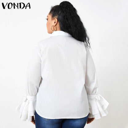 VONDA Elegant Office Blouse 2024 Women Fashion Shirts Tunic Long Flare Sleeve Tops Casual Solid Buttons Party Blusas Femininas