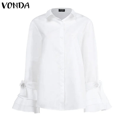 Elegant Office Blouse Women Fashion Shirts Tunic 2024 VONDA Long Flare Sleeve Tops Casual Solid Buttons Party Blusas Femininas