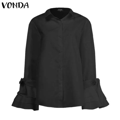 VONDA Elegant Office Blouse 2024 Women Fashion Shirts Tunic Long Flare Sleeve Tops Casual Solid Buttons Party Blusas Femininas