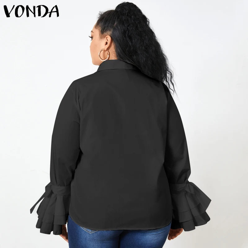 VONDA Elegant Office Blouse 2024 Women Fashion Shirts Tunic Long Flare Sleeve Tops Casual Solid Buttons Party Blusas Femininas