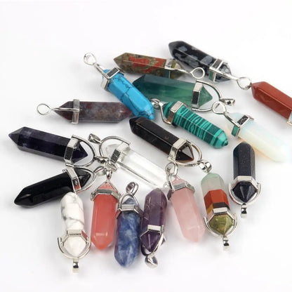 1PC Assorted Natural Mixed Gems Stone Fluorite Quartz Point Hexagonal Crystal Jewelry