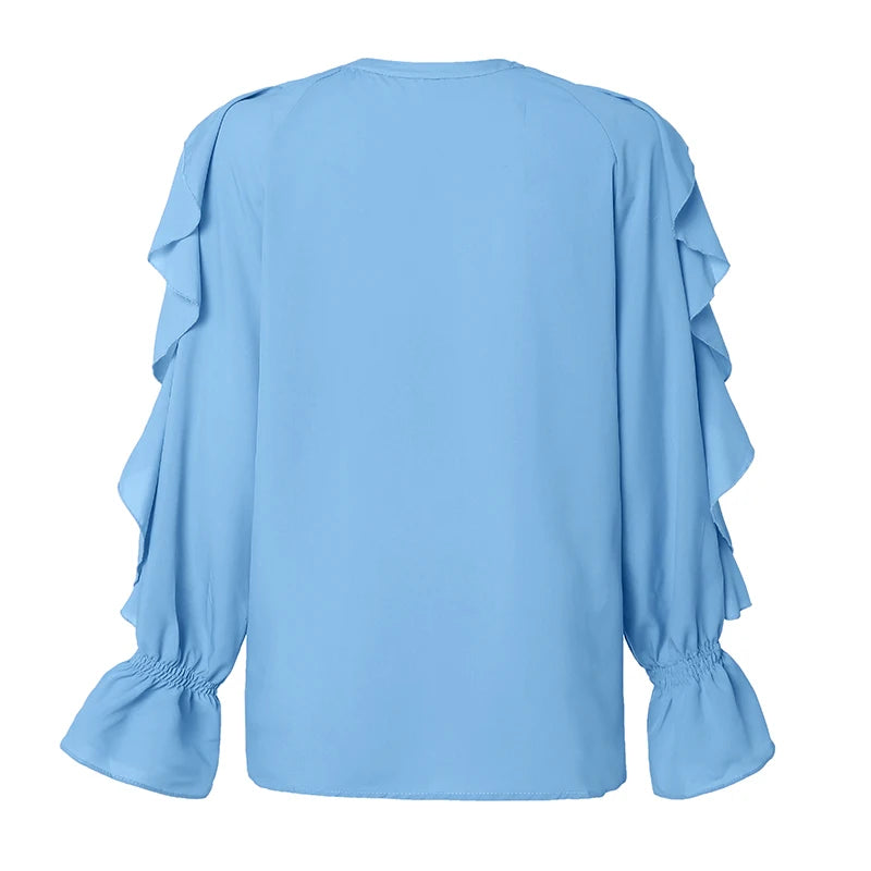 Celmia Casual Women Ruffled Blouses Fashion 2023 Summer Tops Sexy V neck Long Sleeve Shirt Elegant Buttons Sweet Party Blusas