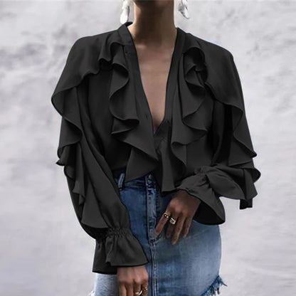 Celmia Casual Women Ruffled Blouses Fashion 2023 Summer Tops Sexy V neck Long Sleeve Shirt Elegant Buttons Sweet Party Blusas