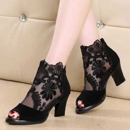 Shoes Lace Mesh High Heels - CEW Store