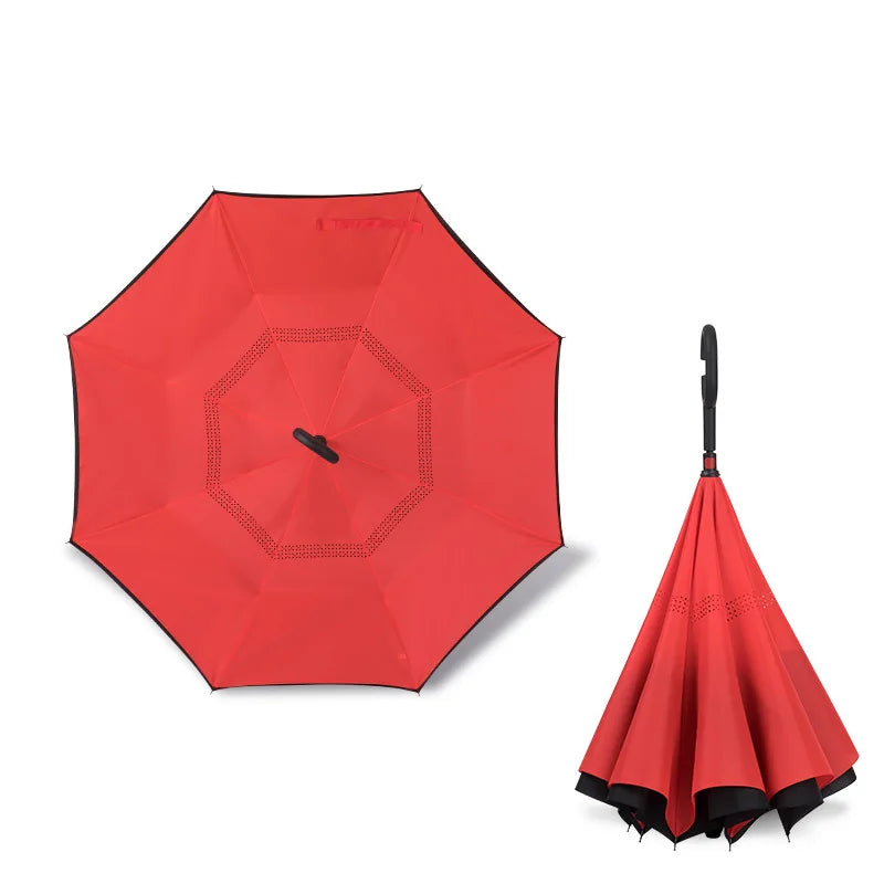 Folding Long Shank Double Layer Inverted Umbrella Windproof Reverse C-Hook male golf umbrella reverse Umbrellas For Car