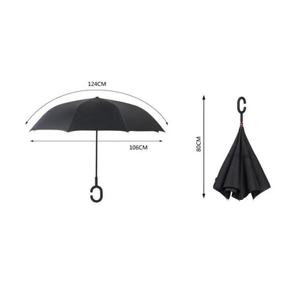 Folding Long Shank Double Layer Inverted Umbrella Windproof Reverse C-Hook male golf umbrella reverse Umbrellas For Car