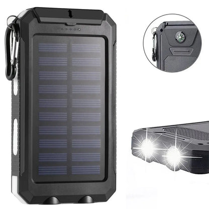 Solar Power Bank 10000mAh Dual USB External Waterproof Polymer Battery Pack with Compass Lighter Outdoor Emergency Charger Cell