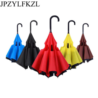 Folding Long Shank Double Layer Inverted Umbrella Windproof Reverse C-Hook male golf umbrella reverse Umbrellas For Women