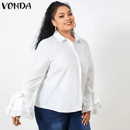 VONDA Elegant Office Blouse 2024 Women Fashion Shirts Tunic Long Flare Sleeve Tops Casual Solid Buttons Party Blusas Femininas