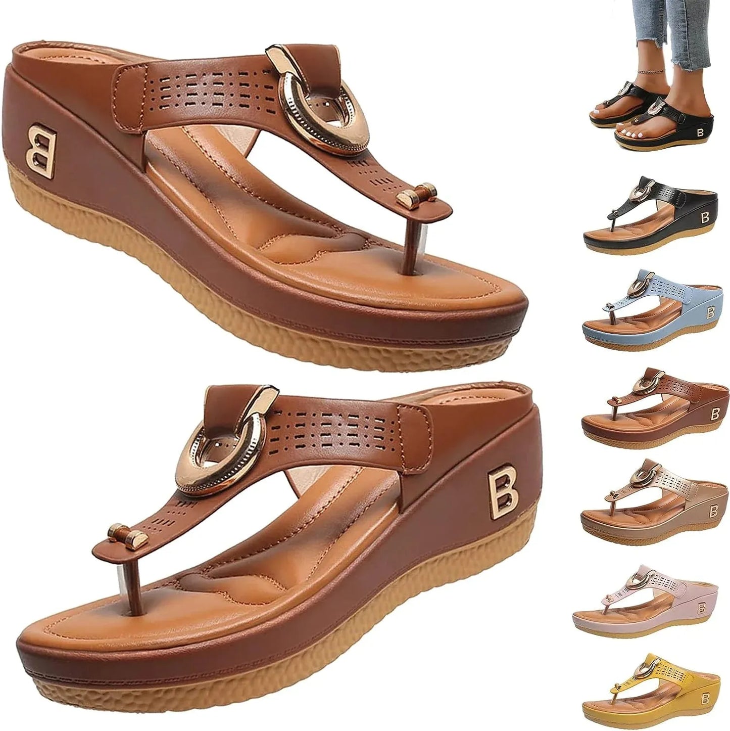 Low-Wedge Women Orthopedic Sandals Casual Flat Shoes Flip Flops Ladies Anti-Slip - CEW Store