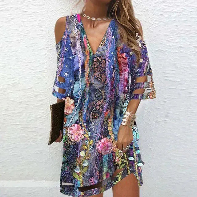 V Neck Summer Tie Dye Dresses - CEW Store