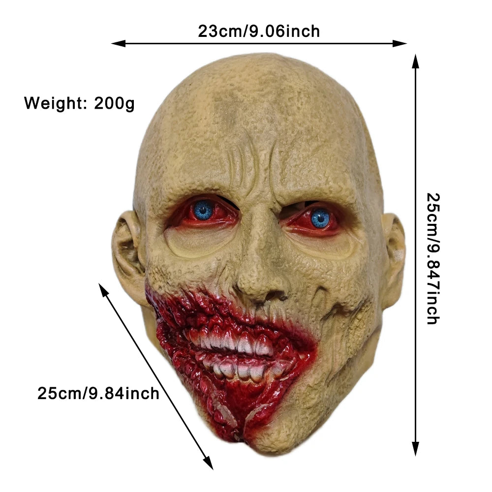 Scary Bald Blood Mouth Mask Afraid of The Walking Dead Halloween Cosplay Props Haunted House Masquerade Latex Costume