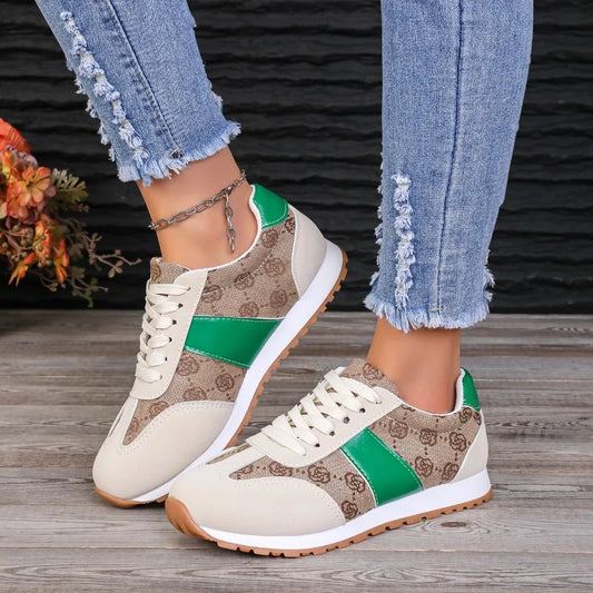 Women's Thick-soled Vulcanized Shoes Running Shoes Lace-up Low-top Retro Print