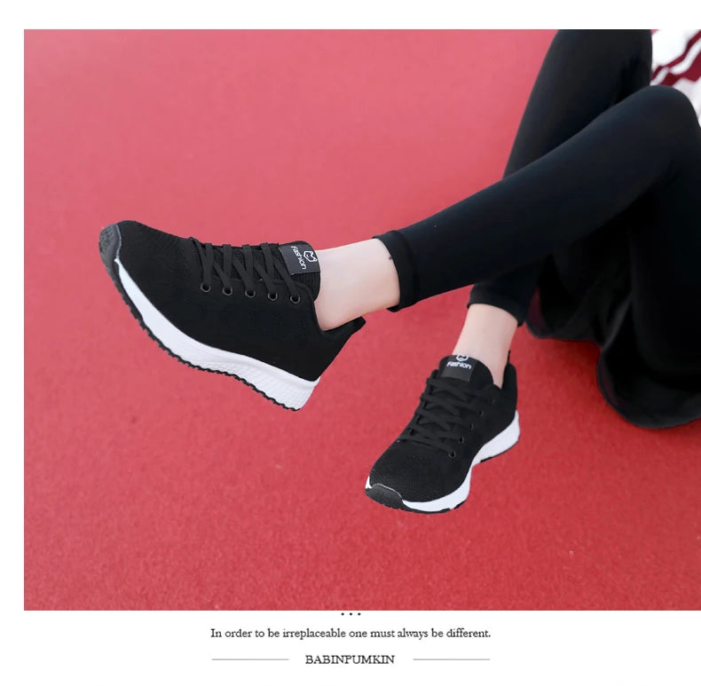 Wedges Shoes for Women Sneakers Mesh Breathable Casual Female Shoes Flat Light Lace-Up