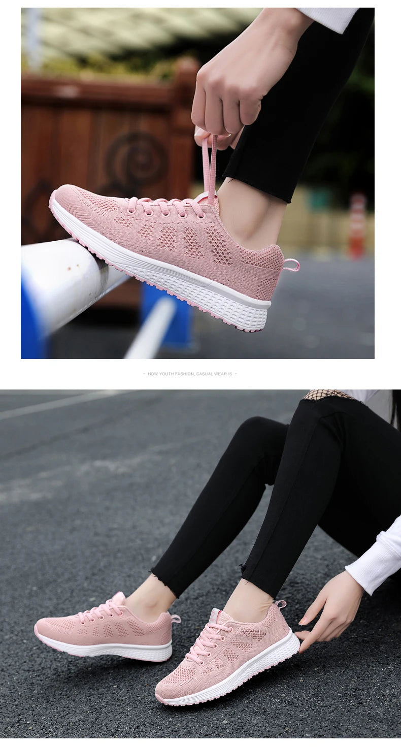 Wedges Shoes for Women Sneakers Mesh Breathable Casual Female Shoes Flat Light Lace-Up