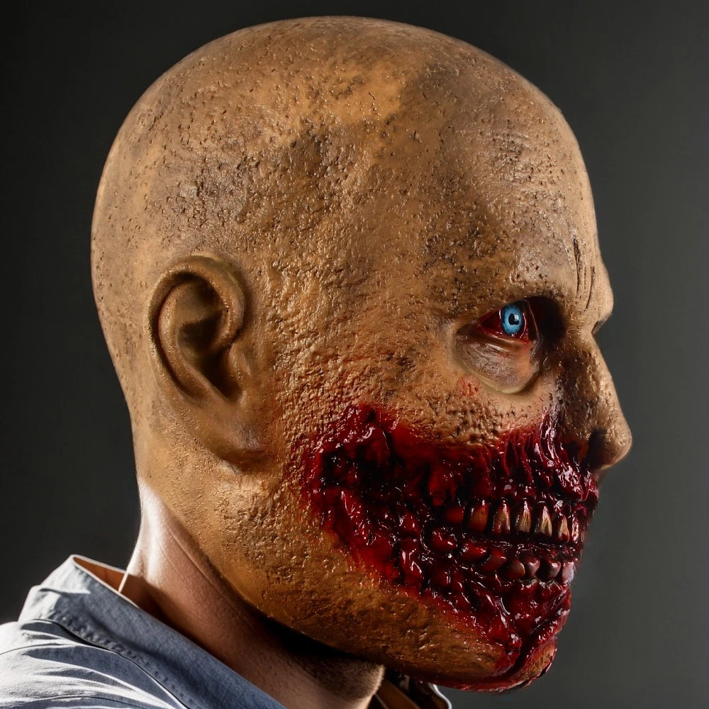 Scary Bald Blood Mouth Mask Afraid of The Walking Dead Halloween Cosplay Props Haunted House Masquerade Latex Costume