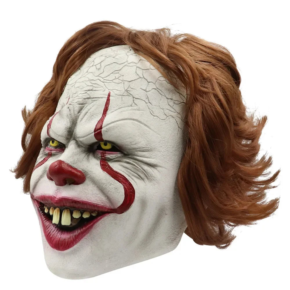 Halloween Enge Clown Masker Maskerade Party Cosplay Prop Pennywise Horror Bruin Haar Clown Masker Verkleedspullen