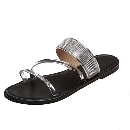 Summer Sandals for Women Flat Sandal Sparkle Rhinestone