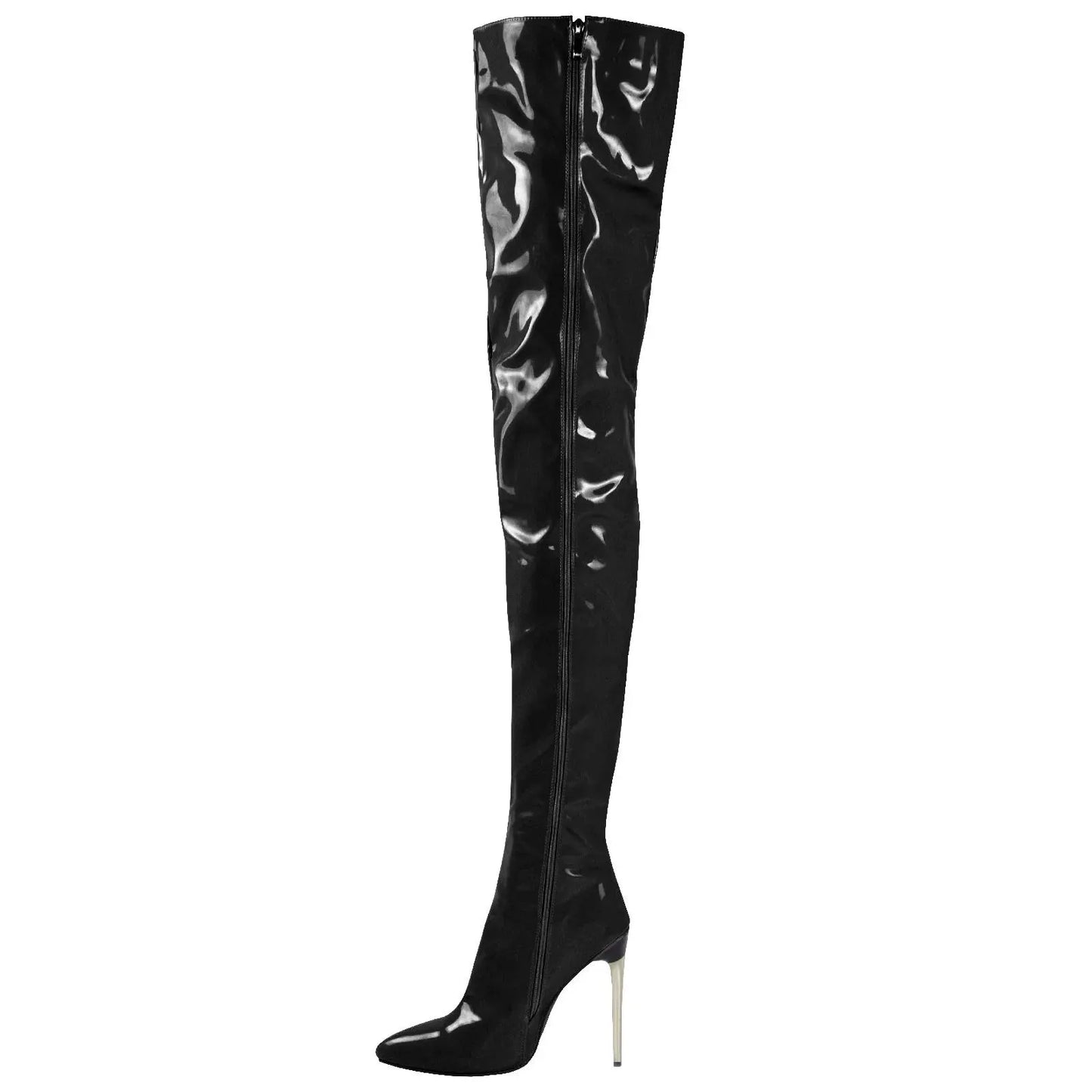 2024 Size 46 Sexy High Heels Boots For Women Shoes Fashion Patent Leather Pointed Toe Over The Knee Boots With Side Zipper - CEW Store